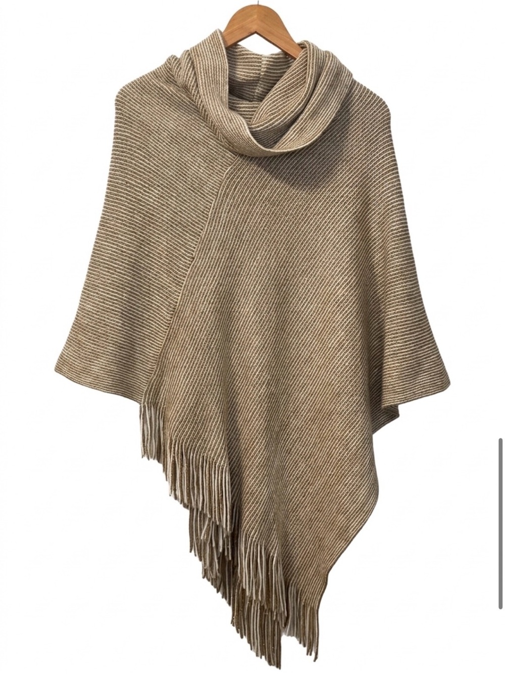 NWT Chico's Cozy Stripe Cowl Neck Poncho Sweater One Size